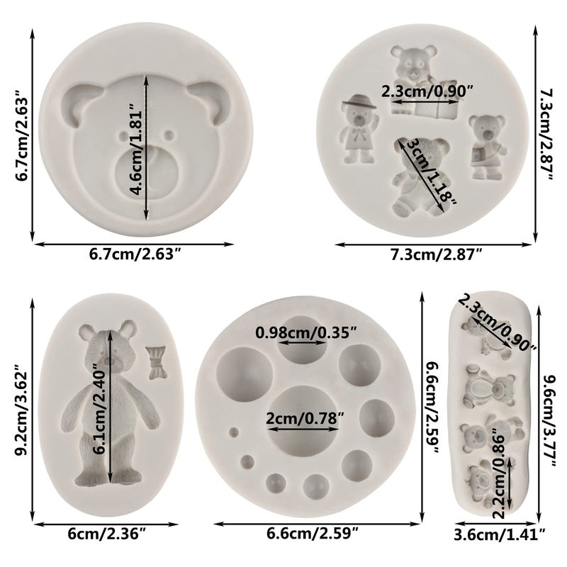 Sijiangmold 3D Pearl Fondant Mold Bear Silicone Fondant Mold Ball Pearl Semi Sphere Chocolate Molds For Cake Decorating Cupcake Topper Polymer Clay Gum Paste Set Of 5 - Image 2