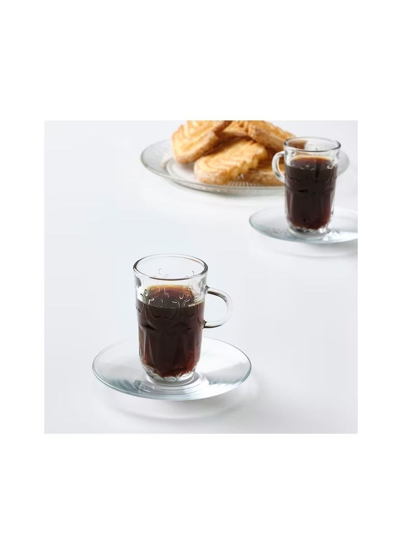 Cup with saucer, clear glass/patterned7 cl - Image 2