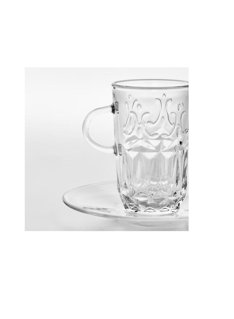 Cup with saucer, clear glass/patterned7 cl - Image 3