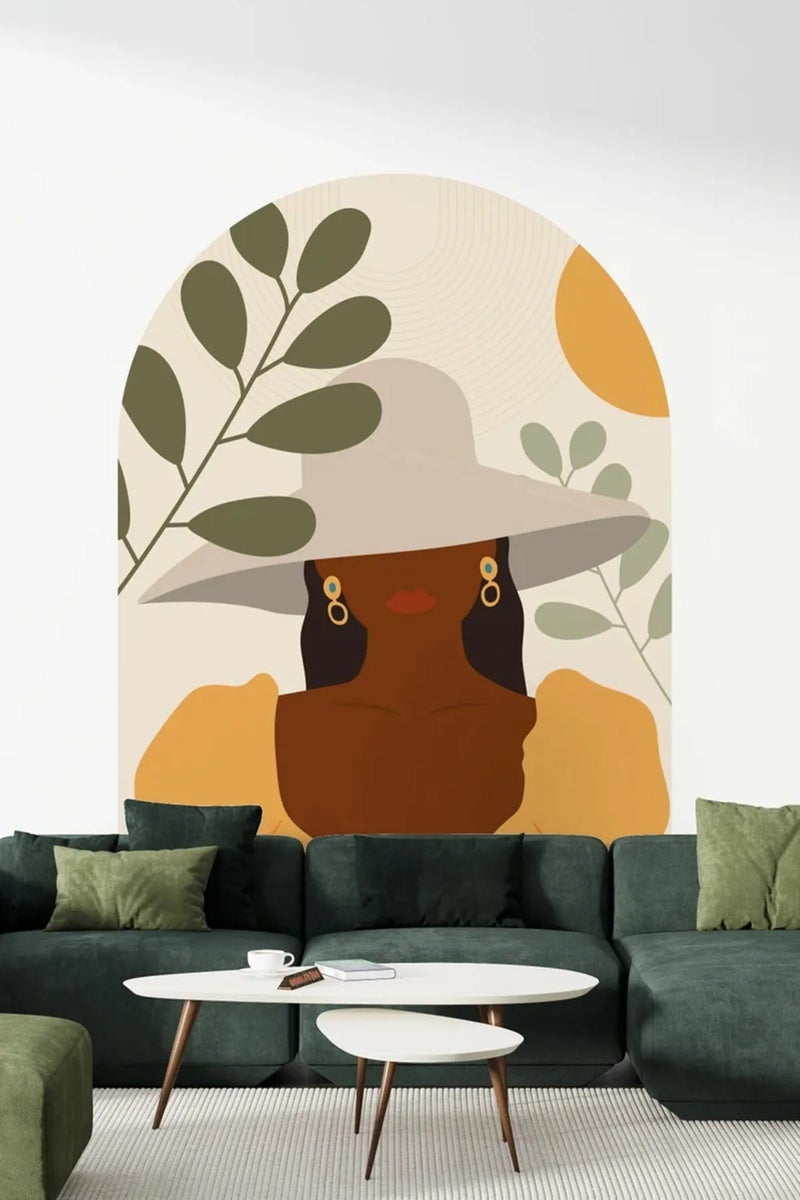 Kt Grup Artistic Black Woman Boho Belt Arch Modern Wall Sticker  - Image 2