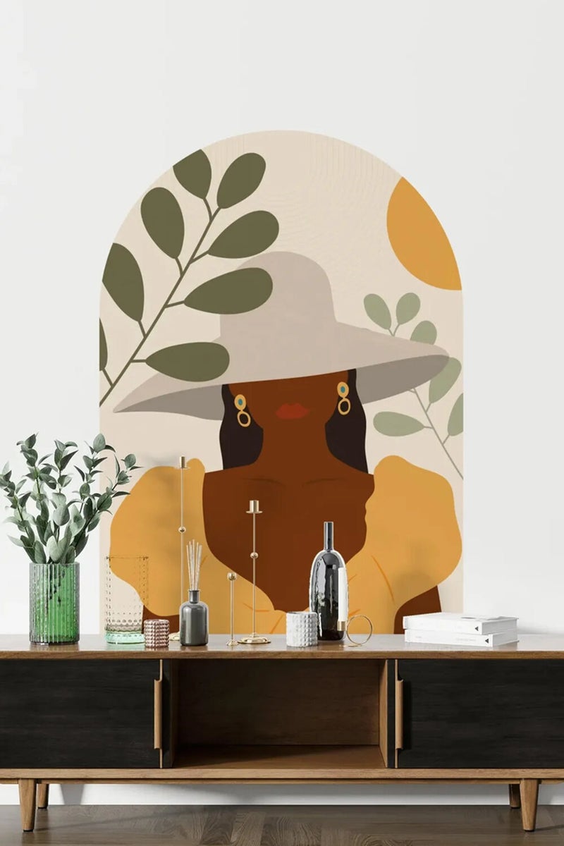 Kt Grup Artistic Black Woman Boho Belt Arch Modern Wall Sticker  - Image 5