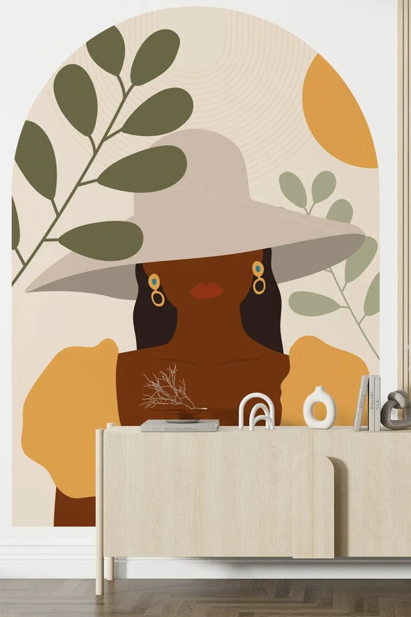 Kt Grup Artistic Black Woman Boho Belt Arch Modern Wall Sticker  - Image 1