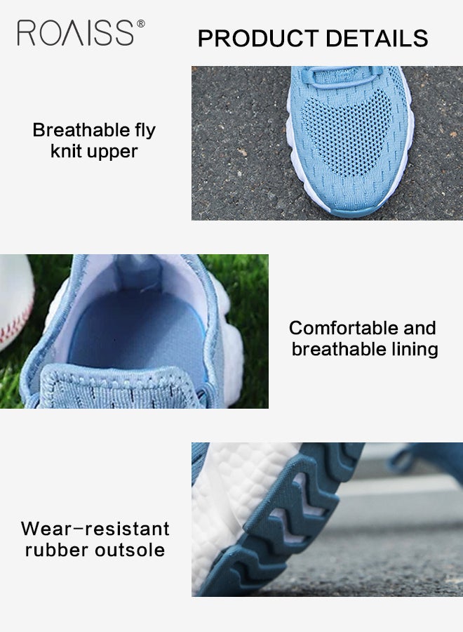 roaiss Fly Woven Mesh Sports Shoes for Men Breathable Soft Sole Anti Slip Shock Absorption Outdoor Running Shoes Mens Casual Low Top Elastic Wear Resistant Lightweight Sneakers Colorblock Sneakers Blue  - Image 5