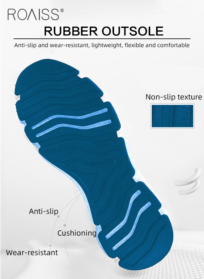 roaiss Fly Woven Mesh Sports Shoes for Men Breathable Soft Sole Anti Slip Shock Absorption Outdoor Running Shoes Mens Casual Low Top Elastic Wear Resistant Lightweight Sneakers Colorblock Sneakers Blue  - Image 4