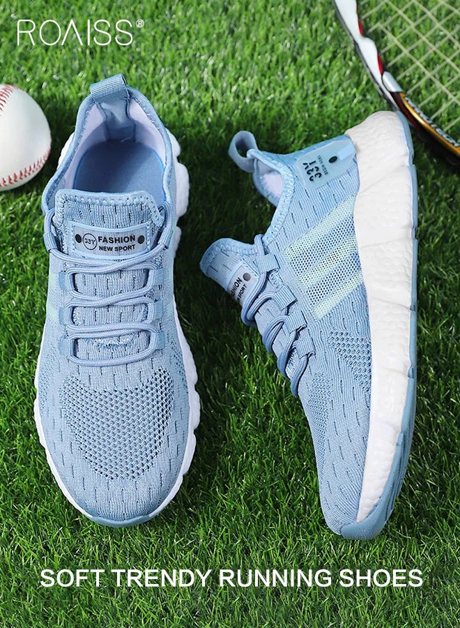 roaiss Fly Woven Mesh Sports Shoes for Men Breathable Soft Sole Anti Slip Shock Absorption Outdoor Running Shoes Mens Casual Low Top Elastic Wear Resistant Lightweight Sneakers Colorblock Sneakers Blue  - Image 2