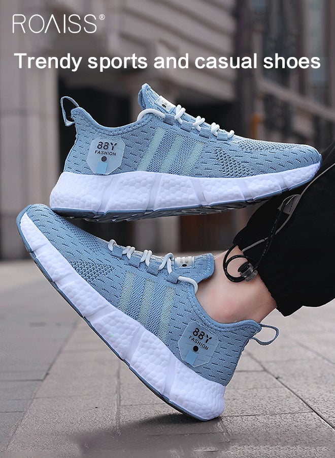 roaiss Fly Woven Mesh Sports Shoes for Men Breathable Soft Sole Anti Slip Shock Absorption Outdoor Running Shoes Mens Casual Low Top Elastic Wear Resistant Lightweight Sneakers Colorblock Sneakers Blue  - Image 1