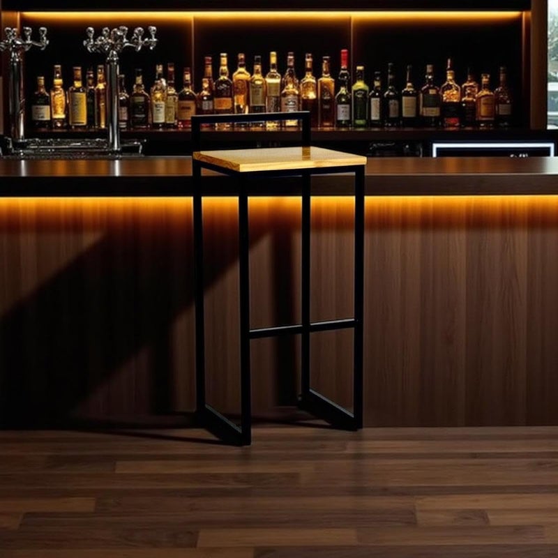 Bar Chair - Metal and Natural Wood - Black - Image 1