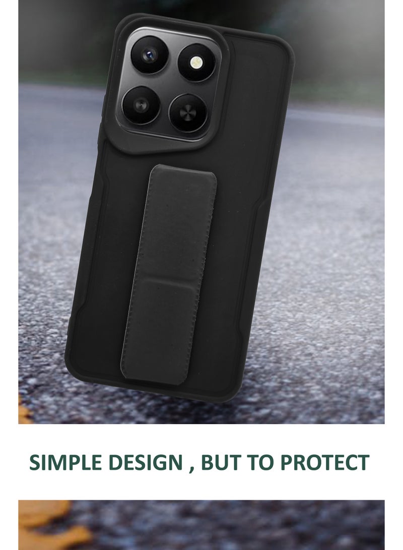 NAFCO For Honor X7d - Hard Silicone Magnetic Back Stand Case  With Foldable Kickstand & Finger Strap - Black - Image 2
