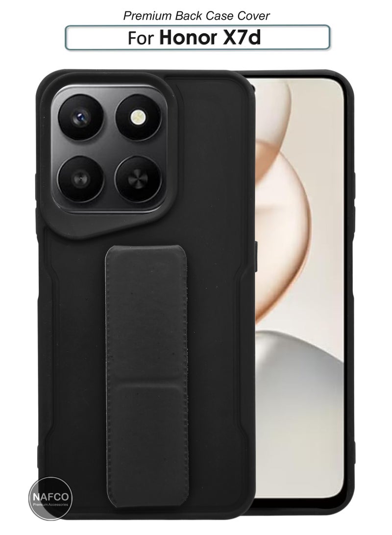 NAFCO For Honor X7d - Hard Silicone Magnetic Back Stand Case  With Foldable Kickstand & Finger Strap - Black - Image 1