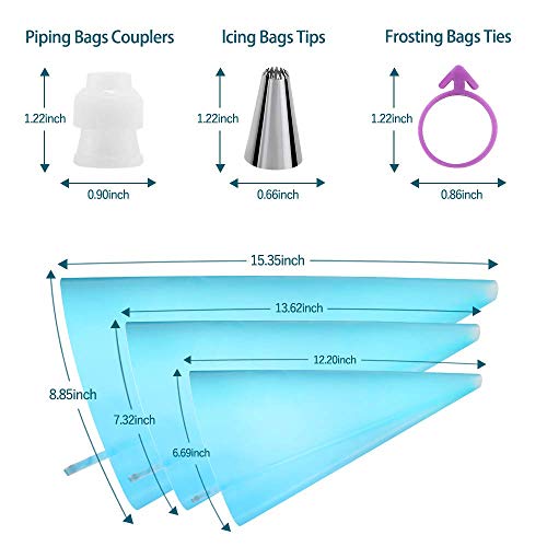 Kasmoire Reusable Piping Bags and Tips Set, Cake Decorating Tools with Icing Pastry Bags, Icing Bags Tips, Couplers and Frosting Bags Ties for Cookie Cupcakes - Image 2