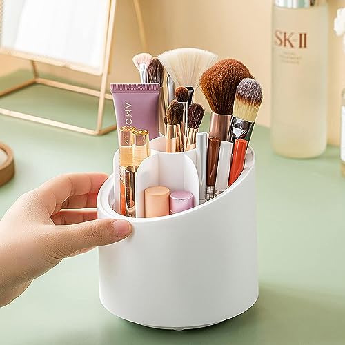 FOKRIM Makeup Brush Holder Organizer with Lid 360 Rotating Dustproof Makeup Brushes Container with Clear Acrylic Cover, Spinning Cosmetics Holders Storage Cup for Vanity (Round) - Image 3