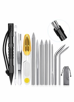 Paracord FID Set Stainless Steel Knotter Tools Marlinspike Set Paracord Stitching Lacing Stitching Needles and Smoothing Tool Knotter Tools for Leather or Paracord Work (Black)