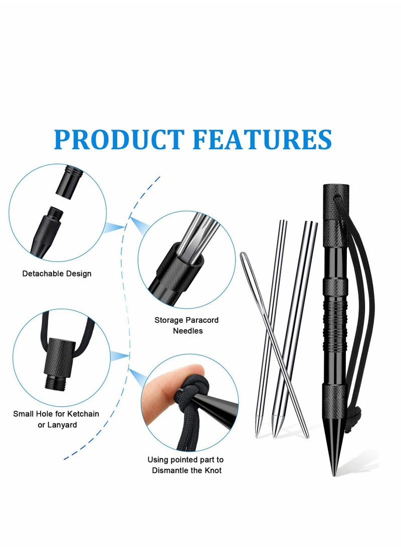 Generic - Paracord FID Set Stainless Steel Knotter Tools Marlinspike Set Paracord Stitching Lacing Stitching Needles and Smoothing Tool Knotter Tools for Leather or Paracord Work (Black) - Image 1
