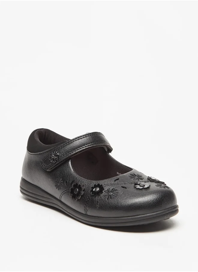 JUNIORS Flower Applique Mary Jane Shoes with Hook and Loop Closure