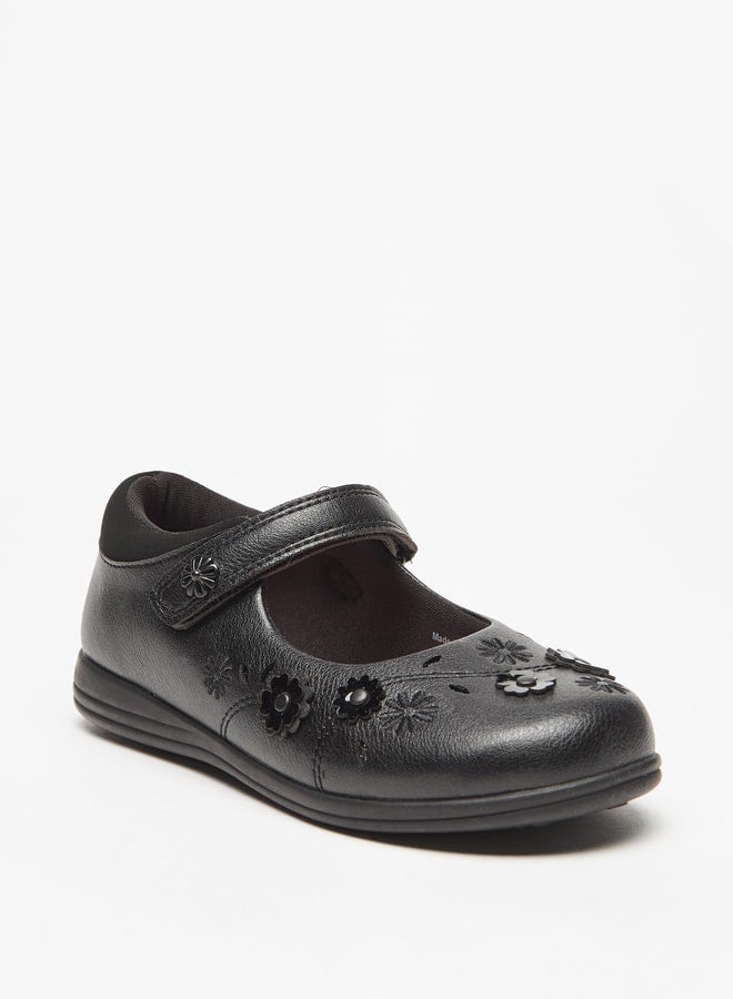 JUNIORS Flower Applique Mary Jane Shoes with Hook and Loop Closure - Image 1
