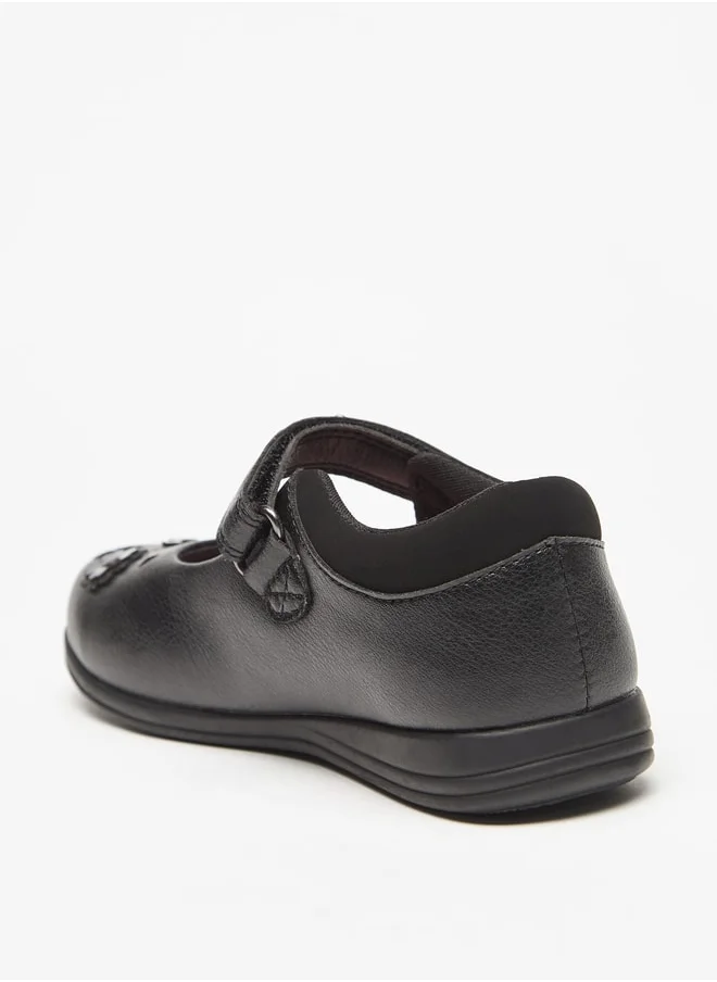 JUNIORS Flower Applique Mary Jane Shoes with Hook and Loop Closure