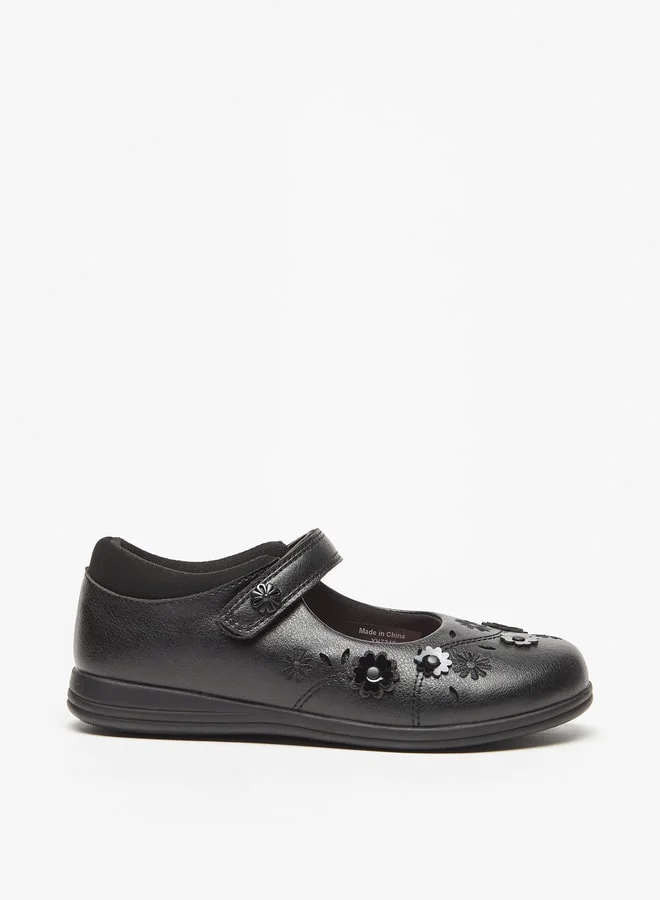 JUNIORS Flower Applique Mary Jane Shoes with Hook and Loop Closure