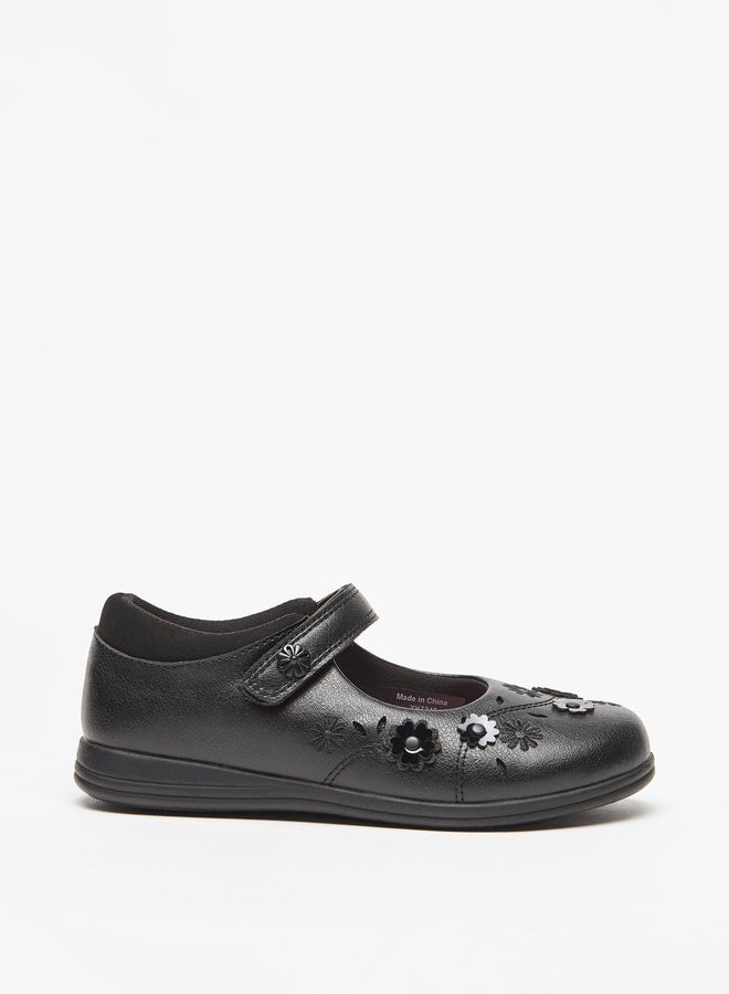 JUNIORS Flower Applique Mary Jane Shoes with Hook and Loop Closure - Image 3