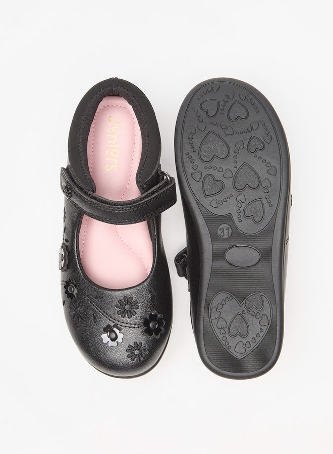 JUNIORS Flower Applique Mary Jane Shoes with Hook and Loop Closure - Image 4