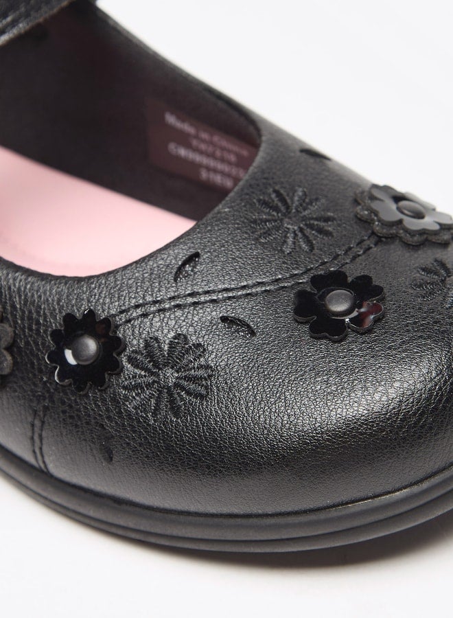 JUNIORS Flower Applique Mary Jane Shoes with Hook and Loop Closure - Image 5