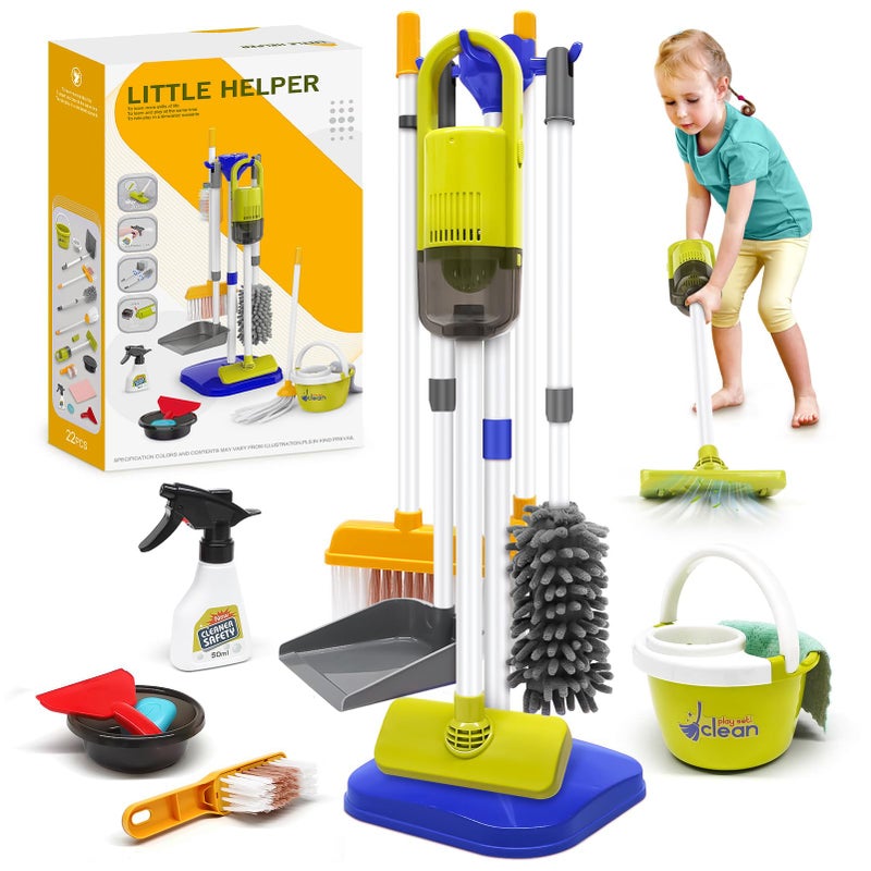 Dreamon Toddler Cleaning Set 14Pcs Kids Cleaning Toy Set with 2in1 Kids Vacuum That Really Works Pretend Home Cleaning Play Set for Toddler Age 37 Christmas Birthday Gift for Girls BoysBlue - Image 3