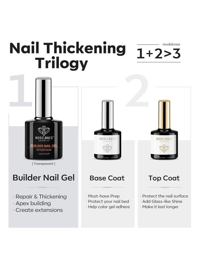 modelones جل بناء الأظافر مع طلاء جل علوي، مجموعة 3 قطع من جل بناء الأظافر الشفاف لتكثيف بناء القمة، نصائح جل الكريستال والغراء، معالجة تحت مصباح U/V LED للاستخدام المنزلي DIY للفتيات في الصالون - Image 3