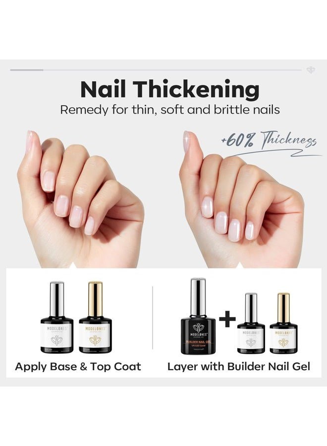 modelones جل بناء الأظافر مع طلاء جل علوي، مجموعة 3 قطع من جل بناء الأظافر الشفاف لتكثيف بناء القمة، نصائح جل الكريستال والغراء، معالجة تحت مصباح U/V LED للاستخدام المنزلي DIY للفتيات في الصالون - Image 4
