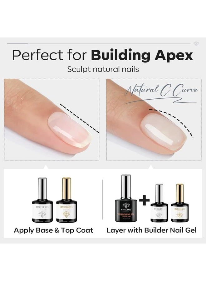 modelones جل بناء الأظافر مع طلاء جل علوي، مجموعة 3 قطع من جل بناء الأظافر الشفاف لتكثيف بناء القمة، نصائح جل الكريستال والغراء، معالجة تحت مصباح U/V LED للاستخدام المنزلي DIY للفتيات في الصالون - Image 5