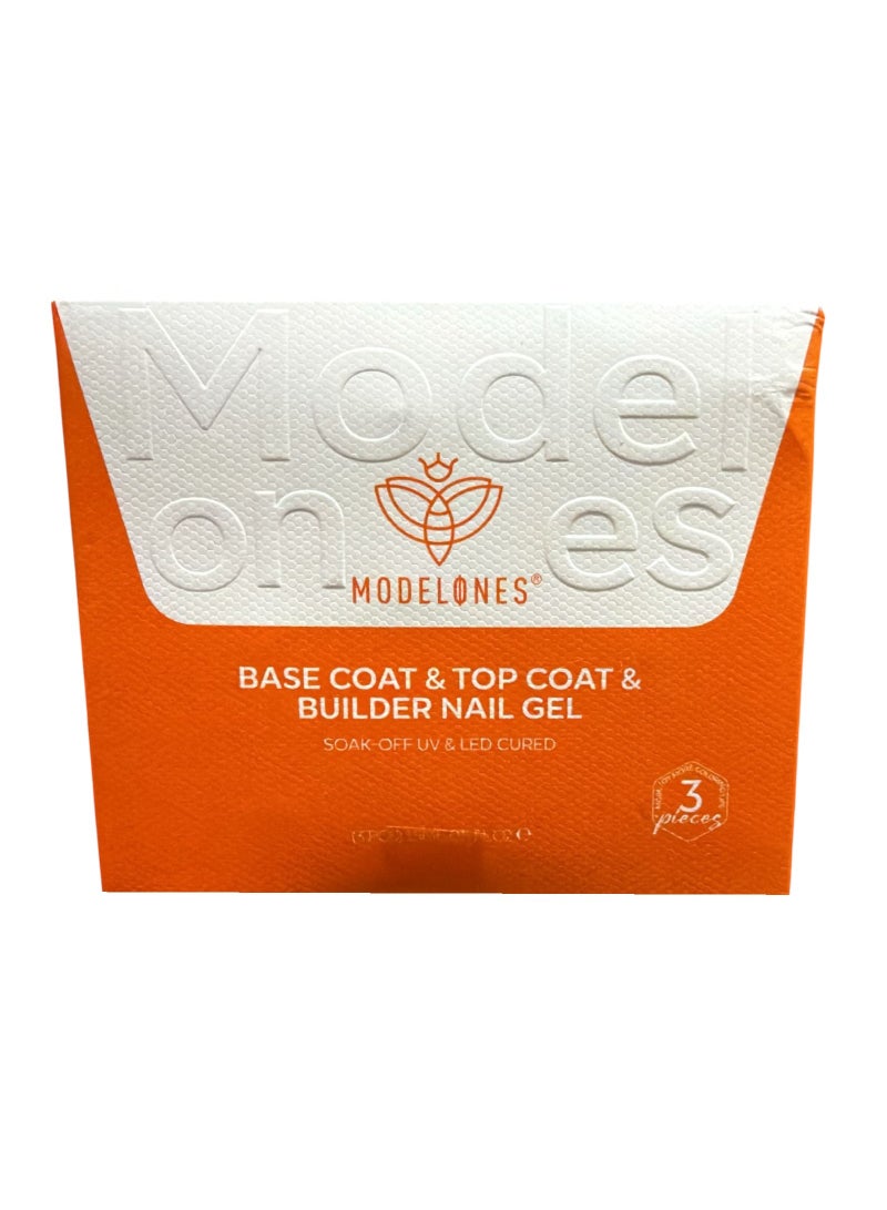 modelones جل بناء الأظافر مع طلاء جل علوي، مجموعة 3 قطع من جل بناء الأظافر الشفاف لتكثيف بناء القمة، نصائح جل الكريستال والغراء، معالجة تحت مصباح U/V LED للاستخدام المنزلي DIY للفتيات في الصالون - Image 1