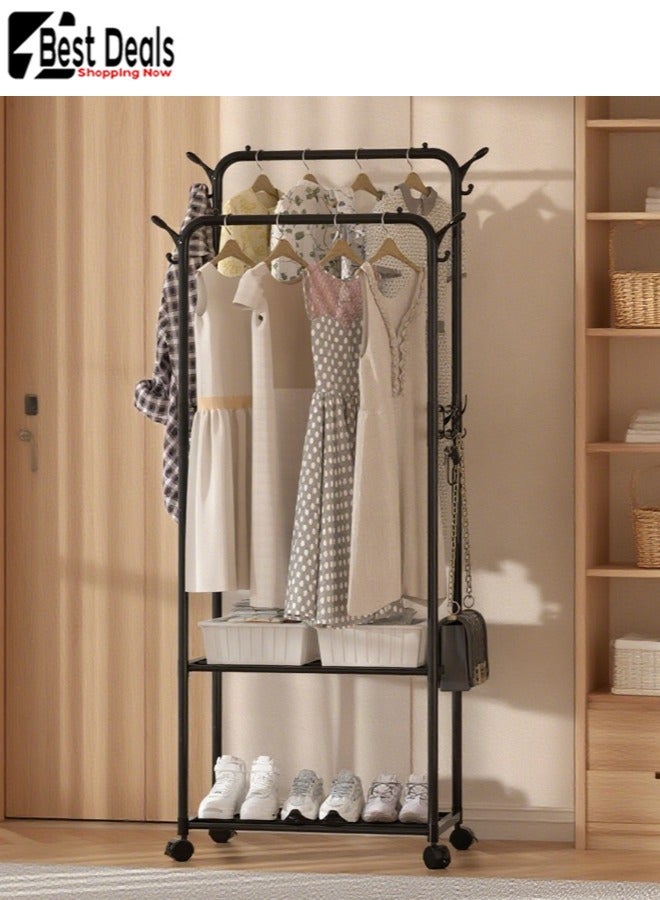 افضل العروض رف تخزين الملابس / الملابس من 2 صف 2 طبقة ؛ الطبقة السفلية للتخزين المكدس ، الطبقة العليا لتعليق الملابس ؛ خطافات مزدوجة الجانب ، مناسبة لتخزين الملابس والقبعات والحقائب - Image 1