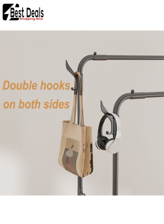 افضل العروض رف تخزين الملابس / الملابس من 2 صف 2 طبقة ؛ الطبقة السفلية للتخزين المكدس ، الطبقة العليا لتعليق الملابس ؛ خطافات مزدوجة الجانب ، مناسبة لتخزين الملابس والقبعات والحقائب - Image 2