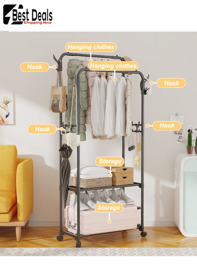 افضل العروض رف تخزين الملابس / الملابس من 2 صف 2 طبقة ؛ الطبقة السفلية للتخزين المكدس ، الطبقة العليا لتعليق الملابس ؛ خطافات مزدوجة الجانب ، مناسبة لتخزين الملابس والقبعات والحقائب - Image 5