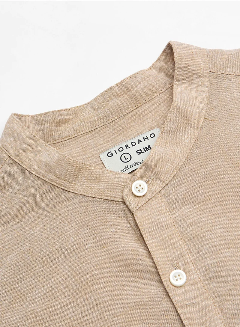 GIORDANO  Men's Linen Cotton Band Collar Shirt for Men | Best Price UAE