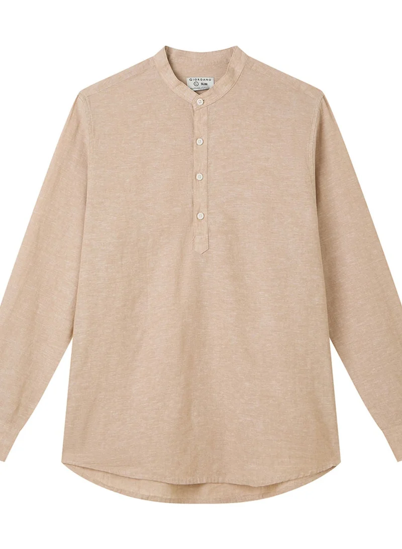 GIORDANO  Men's Linen Cotton Band Collar Shirt for Men | Best Price UAE