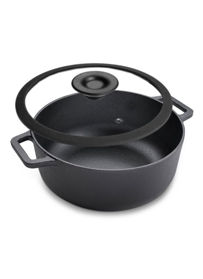 Prestige Prestige Cast Iron Casserole 20 CM | Induction Cooking Pot with Glass  Lid | Biryani Pot  with Heavy Bottom |Pre-Seasoned Cast Iron Cookware, Black - PR48896  - Image 1