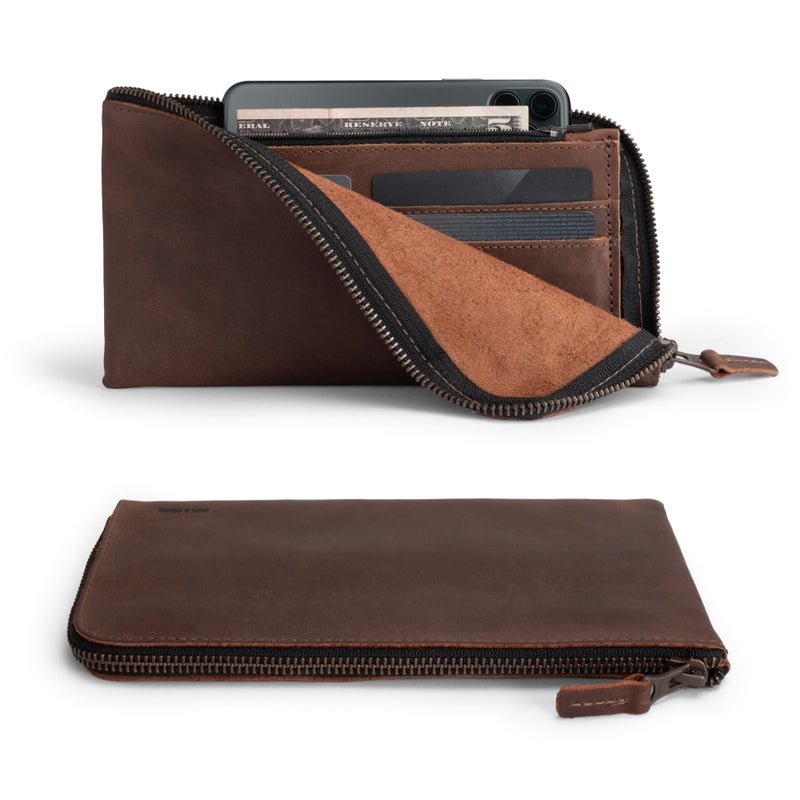 Hide & Drink, Leather Long Zippered Wallet, Holds Up to 8 Cards Plus Coins And Flat Bills, Phone Holder, Travel Essentials, Handmade (Bourbon Brown) - Image 1