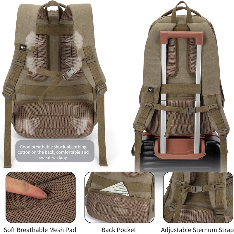 Tzowla Vintage Canvas Laptop Backpack for Men and Women,College Travel Work Rucksack Fit 15.6 Inch Laoptop - Image 4