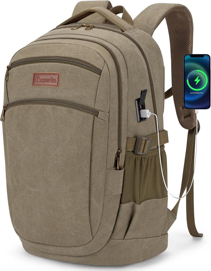Tzowla Vintage Canvas Laptop Backpack for Men and Women,College Travel Work Rucksack Fit 15.6 Inch Laoptop - Image 1
