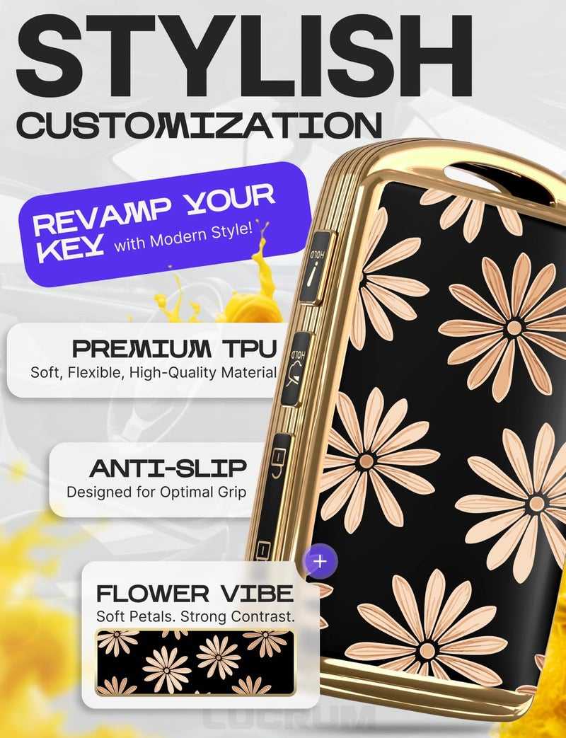 Lucrum Compatible with Mazda CX5 Key Fob Cover & Leather Keychain - TPU Keyfob Case for 3, 6, CX-5, CX-9, CX-30, CX-50, CX-70 (2019-2025) - Flower Vibe - Image 3