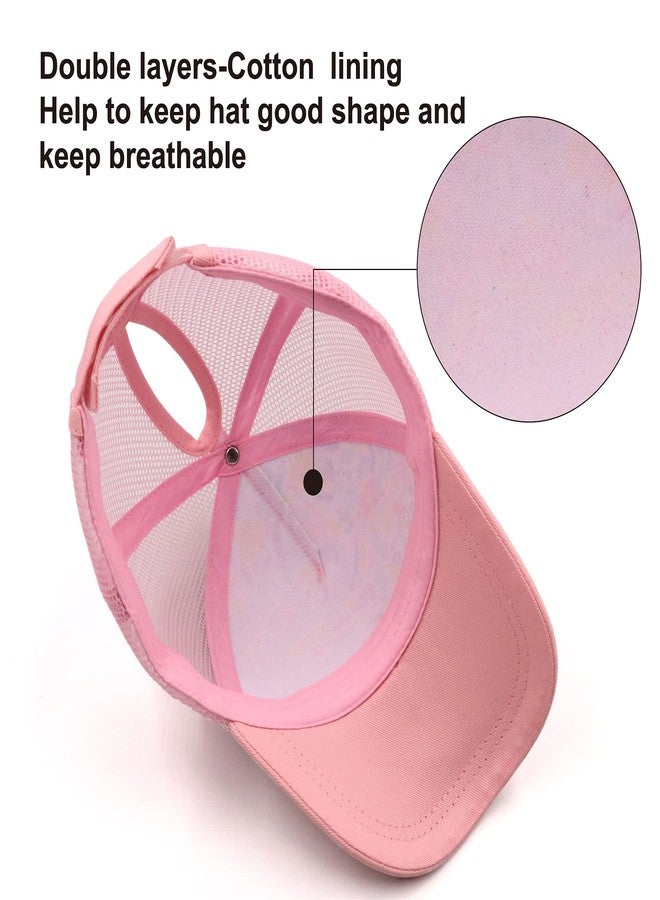 ProMindFun Girls Pony Hat Distressed High Ponytail Messy Bun Baseball Caps Kids Trucker Floral Sun Protection Hats Biking Cap(4-10years) - Image 5