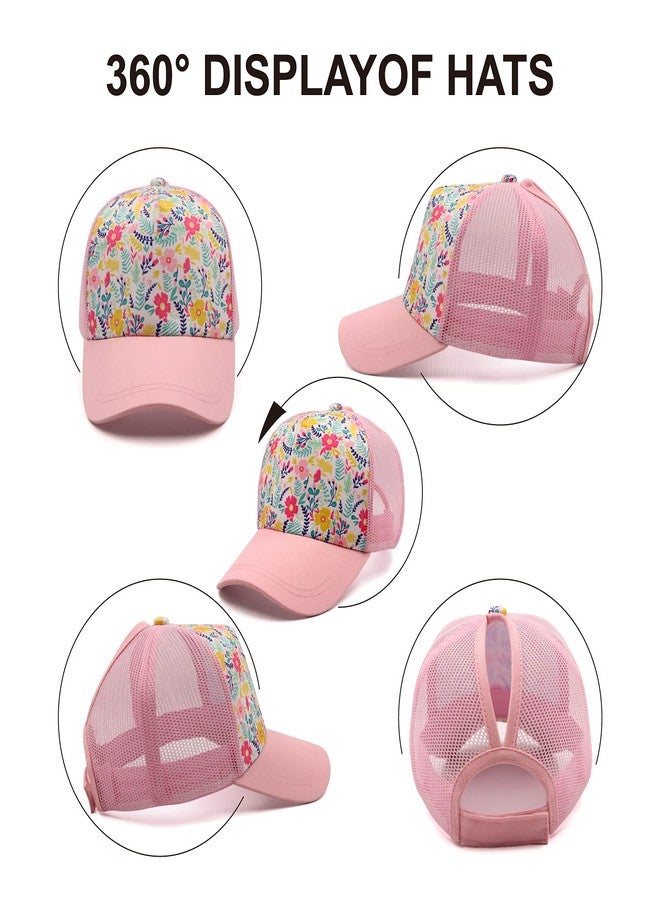 ProMindFun Girls Pony Hat Distressed High Ponytail Messy Bun Baseball Caps Kids Trucker Floral Sun Protection Hats Biking Cap(4-10years) - Image 4