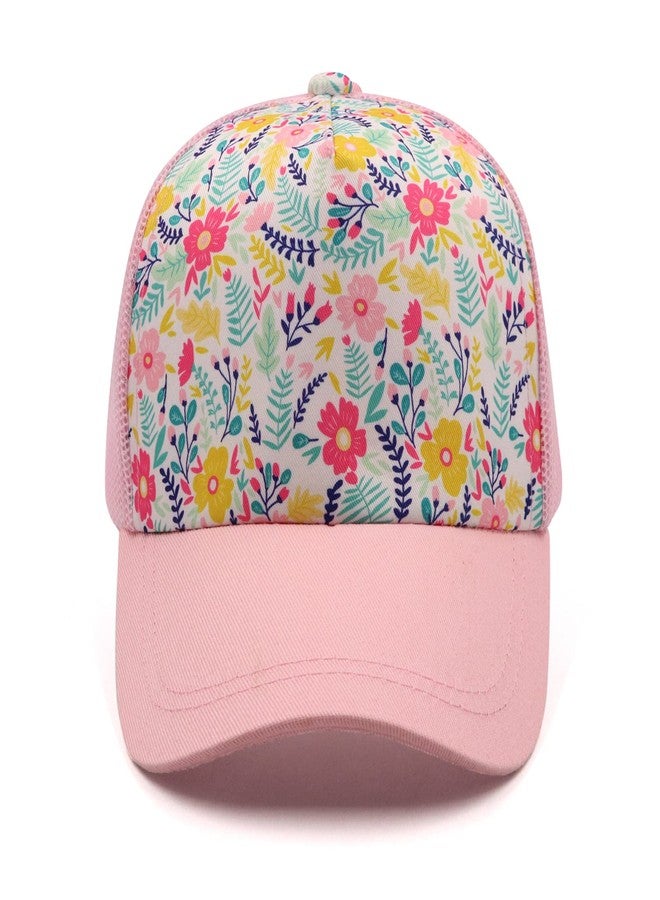 ProMindFun Girls Pony Hat Distressed High Ponytail Messy Bun Baseball Caps Kids Trucker Floral Sun Protection Hats Biking Cap(4-10years) - Image 2