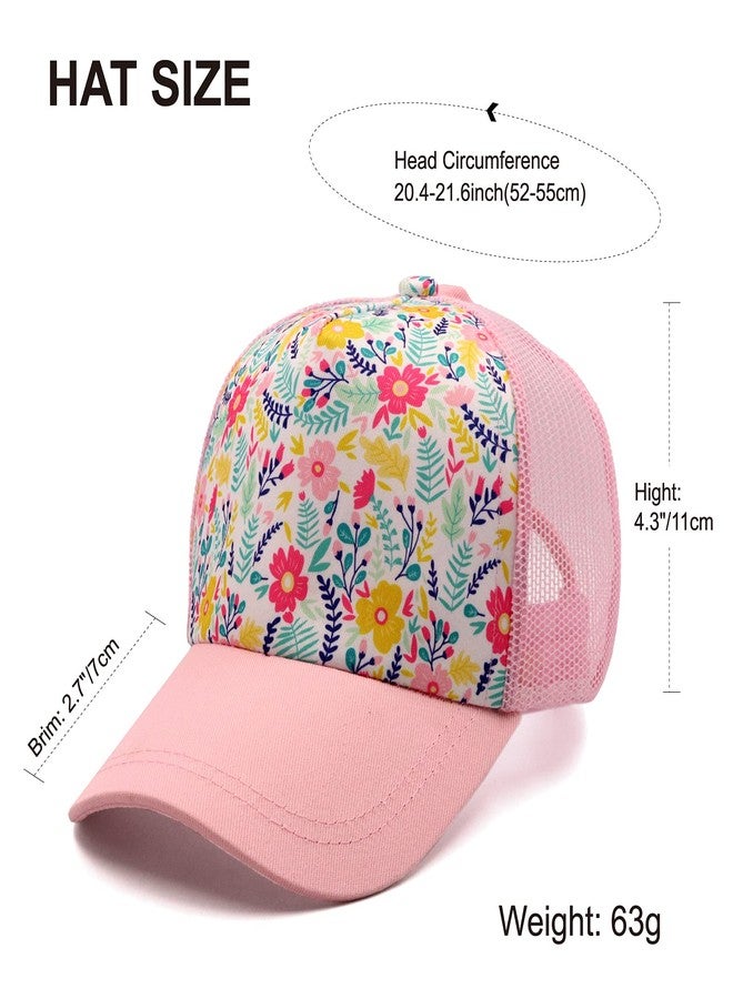 ProMindFun Girls Pony Hat Distressed High Ponytail Messy Bun Baseball Caps Kids Trucker Floral Sun Protection Hats Biking Cap(4-10years) - Image 3
