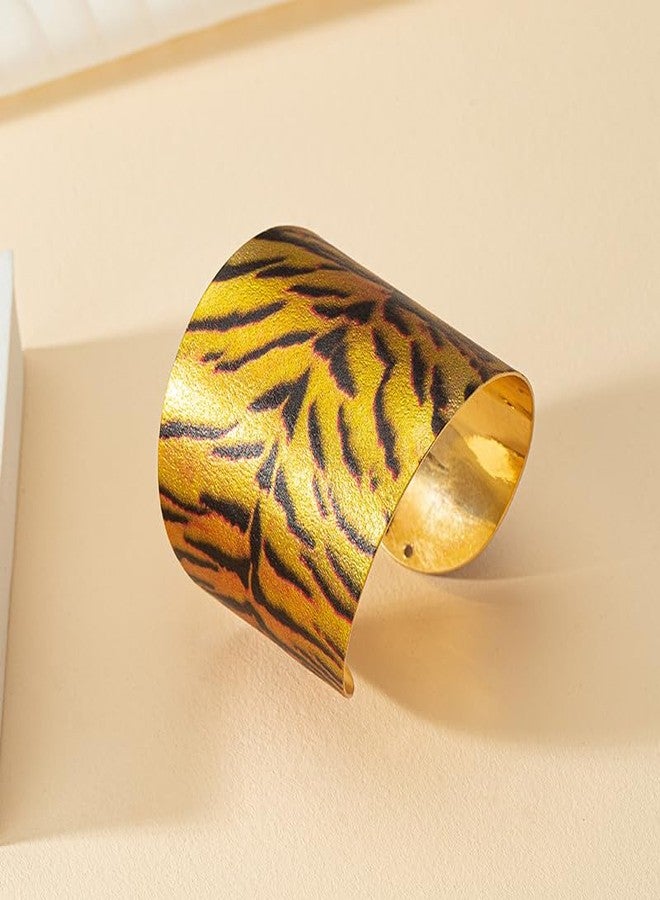 MarveBard Leopard Print Cuff Bracelet for Women Vintage Bohemian Leopards Print Bracelet Personality Adjustable Open Statement Bangle Bold Metal Wide Arm Jewelry (Leopard Print2) - Image 2