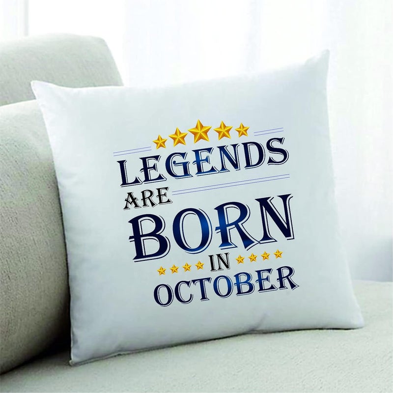PICRAZEE PICRAZEE Legends are Born in October Happy Birthday Gift Combo Set 1 Printed 12 x 12 Satin Cushion with Filler 1 Coffee Mug 1 Fridge Magnet October CMF - Image 2