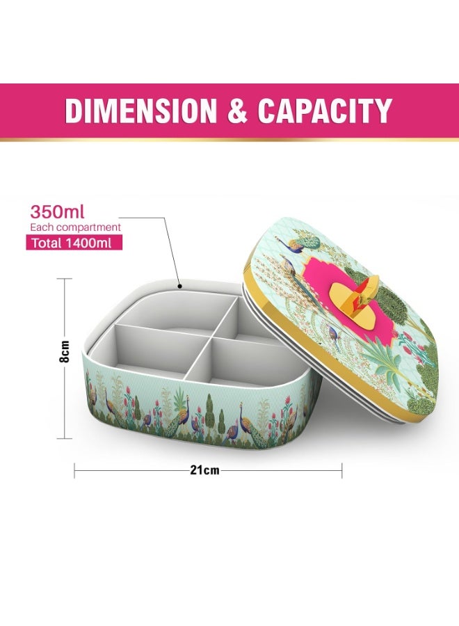 Trueware EVOGUE Luxury Storage container,Serving and Gift Set | BPA Free | Food Garde | Dry Fruit Serving | Diwali Gift | 350 ML Each Compartment Total 1400 ML - Image 1