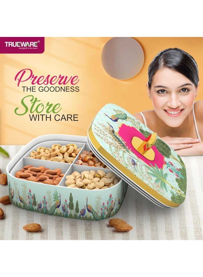 Trueware EVOGUE Luxury Storage container,Serving and Gift Set | BPA Free | Food Garde | Dry Fruit Serving | Diwali Gift | 350 ML Each Compartment Total 1400 ML - Image 4