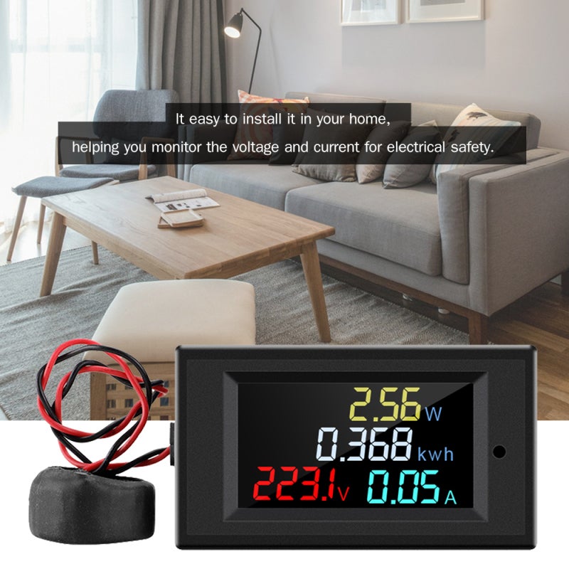 مقياس الفولت والبير الكهربائي الرقمي بشاشة LCD ملونة كبيرة سوداء - تخزين البيانات التلقائي، مقياس 80-300 فولت متردد و 0-100 أمبير لمراقبة سلامة الشؤون الكهربائية في المنزل - Image 4