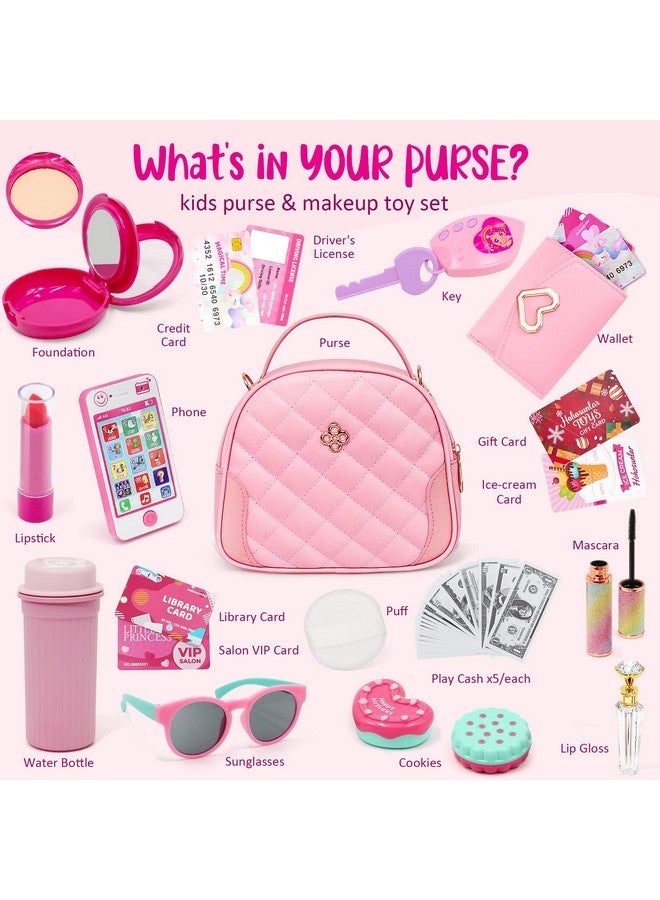 Hohosunlar Kids Pretend Play Little Girl Purse Accessories Princess Toy Cell Phone Fake Makeup Handbag Wallet Sunglasses Keys Credit Card Water Bottle Birthday Gifts Toys For 3 4 5 6 7 8 9 10+ Year Old Girls  - Image 2