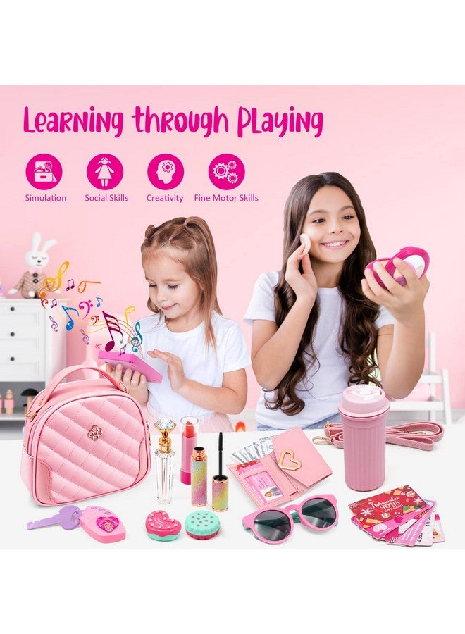 Hohosunlar Kids Pretend Play Little Girl Purse Accessories Princess Toy Cell Phone Fake Makeup Handbag Wallet Sunglasses Keys Credit Card Water Bottle Birthday Gifts Toys For 3 4 5 6 7 8 9 10+ Year Old Girls  - Image 5